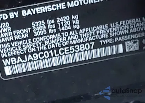 2020 BMW 530E Iperformance из США, поврежденный, VIN WBAJA9C01LCE53807